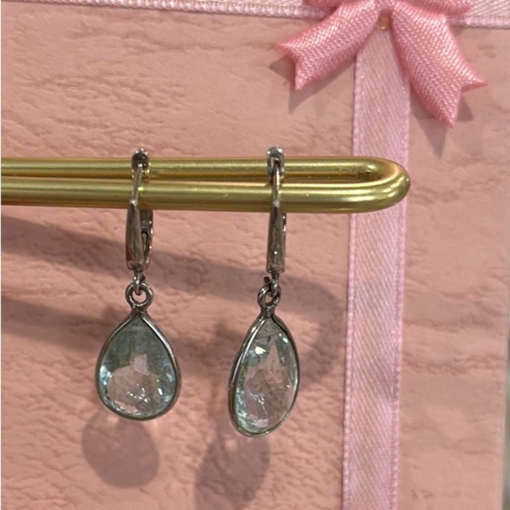 Genuine aquamarine, sterling silver drop earrings